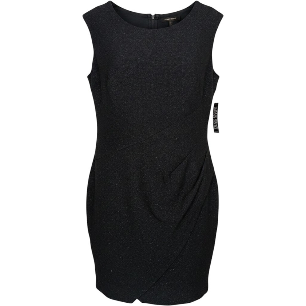 New‎ York & Company Black Shimmer Ruched Faux Wrap Sheath Dress Womens 14 NEW